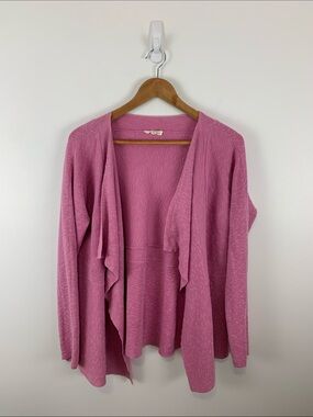 Eileen Fisher Open Front Waterfall Cardigan in Pink Size Large Linen Blend